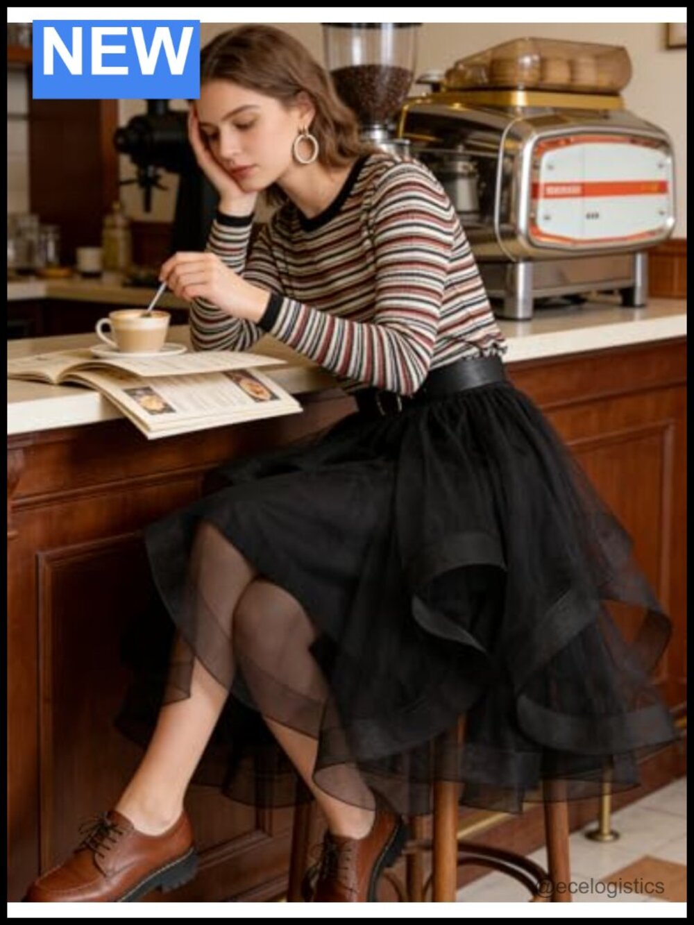 Women's Fluffy Tulle Skirt, Layered Tutu Midi Skirt with Elastic High Waist for - Picture 5 of 6